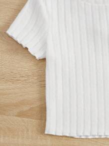 SHEIN 3pcs Young Girls' Knitted Solid Color T-Shirt Set - Multicolor - View 3