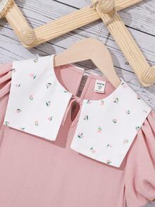 SHEIN 女孩碎花水手領荷葉邊洋裝 - 淺粉色 - 查看 3