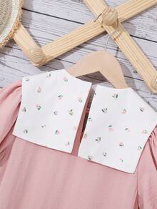 SHEIN 女孩碎花水手領荷葉邊洋裝 - 淺粉色 - 查看 4