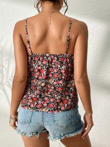 SHEIN VCAY Allover Floral Print Tie Front Cami Top - Multicolor - View 2