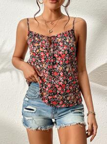 SHEIN VCAY Allover Floral Print Tie Front Cami Top - Multicolor - View 5