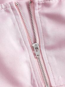 SHEIN MOD Bộ đồ hai mảnh nữ Bất đối xứng Pha lê kim cương Dây kéo màu trơn Thanh lịch - Màu Hồng baby - Xem 4