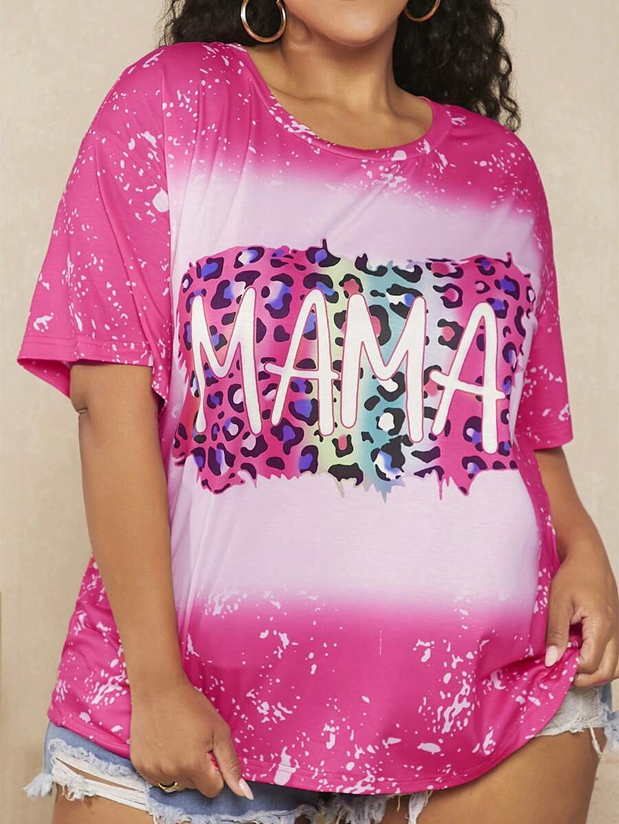 SHEIN CURVE+ Plus Letter Graphic Drop Shoulder Tee - Multicolor - View 1