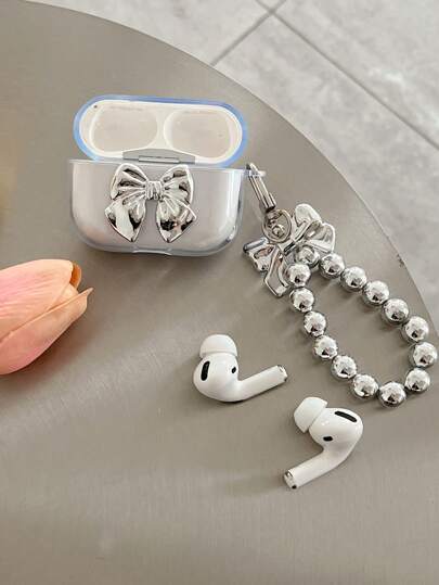 一套高品质礼物，送给爱人和姐妹——3D蝴蝶结TPU保护壳和可爱耳机链，全包式耳机盒，兼容苹果1/2/3/Pro/Pro2