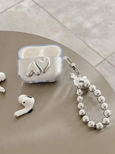 3D立体双心形耳机保护套，可爱蝴蝶结链坠，兼容苹果耳机，送给女友/闺蜜的浪漫礼物，适合情人节