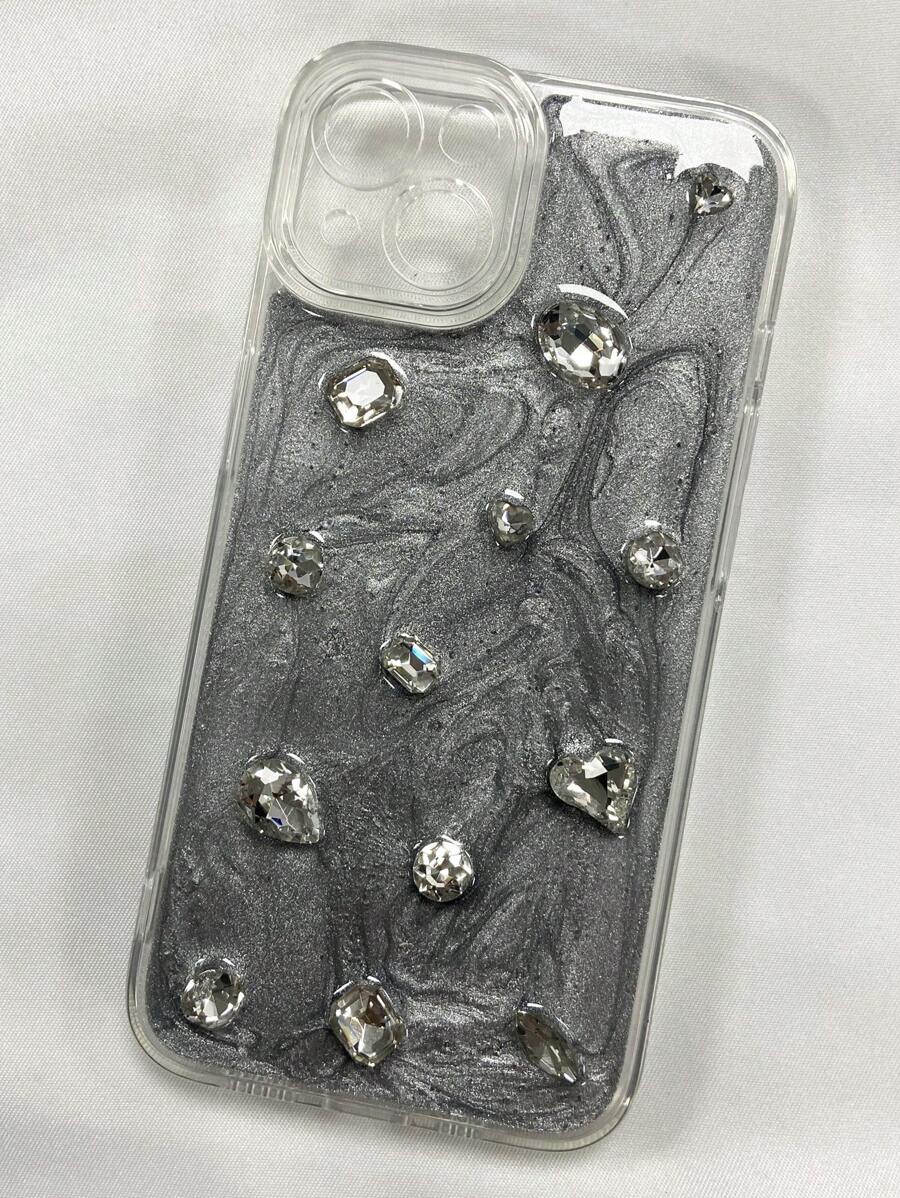 Ốp Iphone Thiết Kế Trái Tim & Rhinestone 3D Sang Trọng Và Độc Đáo Tương Thích Với Iphone 11/12 Pro/new 13 Series/14 Pro- Max, Phong Cách Hàn Quốc - Xám - Xem 1