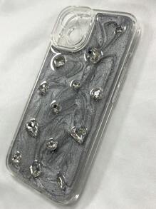 Ốp Iphone Thiết Kế Trái Tim & Rhinestone 3D Sang Trọng Và Độc Đáo Tương Thích Với Iphone 11/12 Pro/new 13 Series/14 Pro- Max, Phong Cách Hàn Quốc - Xám - Xem 3