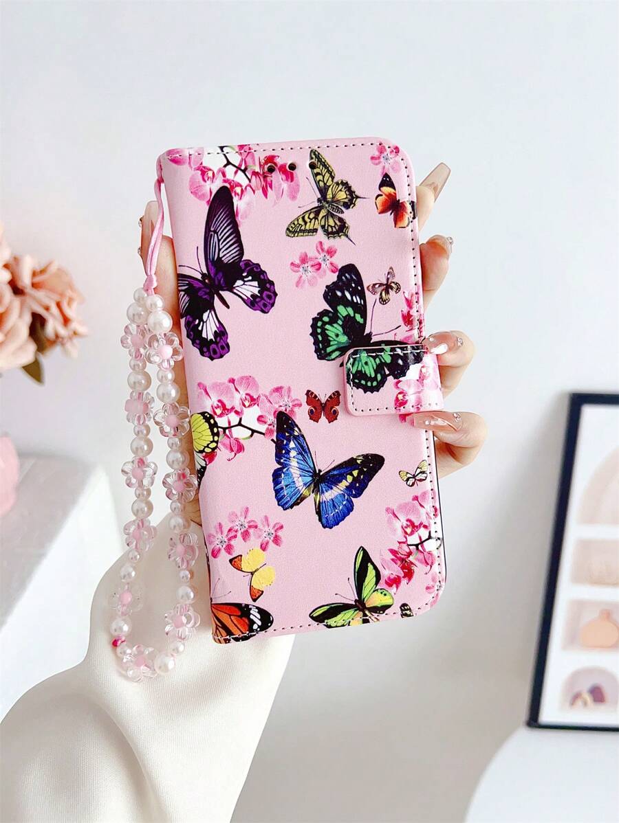 蝴蝶樣式翻蓋手機殼附帶繩子 - 彩色 - 查看 1
