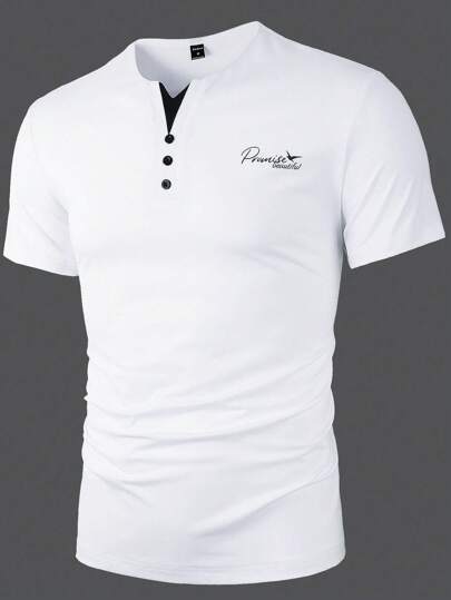 Manfinity Homme Herr T-shirts Passform Kortärmad Henley Casual Pappa Sommar Polyester T-shirt