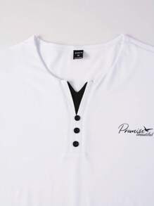 Manfinity Homme 男士短袖亨利休闲T恤夏季爸爸装涤纶T恤 - 白色 - 查看 3