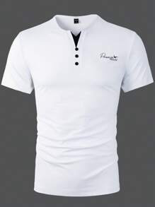 Manfinity Homme 男士短袖亨利休闲T恤夏季爸爸装涤纶T恤 - 白色 - 查看 6