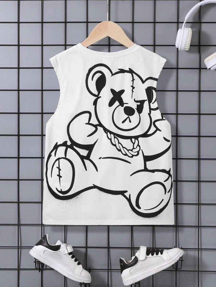 SHEIN Tanks Bé Trai Hoạt hình Giải trí - trắng - Xem 1