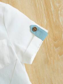 SHEIN 男嬰捲邊袖半排扣襯衫和短褲 - 藍白色 - 查看 3