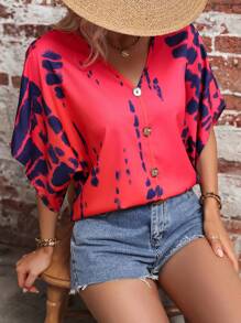 EMERY ROSE 紮染蝙蝠袖襯衫 - 紅色 - 查看 5