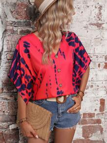 EMERY ROSE 紮染蝙蝠袖襯衫 - 紅色 - 查看 6