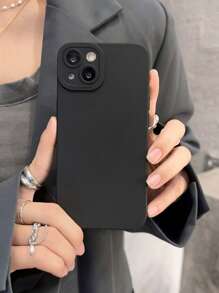 1 pieza Funda de teléfono con textura de puntos de unicolor compatible con Apple 16 Pro Max, 16E, 14/13, 12, 11 Pro Max, XS Max, X, XR, 8, 7, 6S, Plus, Mini y Galaxy A13 5G, S21 FE 5G, A15, A21S, A34, A12, S21, S25 etc. Funda de teléfono a prueba de golpes, adecuada como regalo de cumpleaños, para novia, novio o uso personal, resistente al agua, a las caídas y a los arañazos - Negro - Ver 4