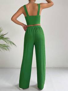SHEIN EZwear 素色吊帶短上衣和闊腿褲 - 薄荷綠 - 查看 2