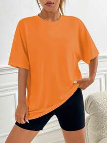 SHEIN EZwear Letter Graphic Drop Shoulder Tee - Orange - View 4