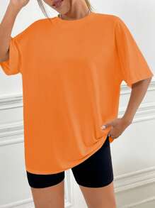 SHEIN EZwear Letter Graphic Drop Shoulder Tee - Orange - View 5