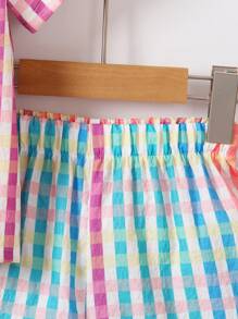 SHEIN 2入組/套兒童夏季服裝，男童短袖格子襯衫和短褲套裝，休閒開衫，多色 - 彩色 - 查看 7