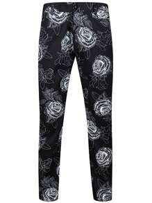 Men Floral Print Suit Trousers - Black - View 3