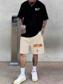 Claim Dot Men Casual Letter Graphic Drop Shoulder Oversized Tee - Black - View 3