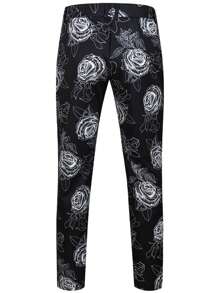Men Floral Print Suit Trousers - Black - View 4