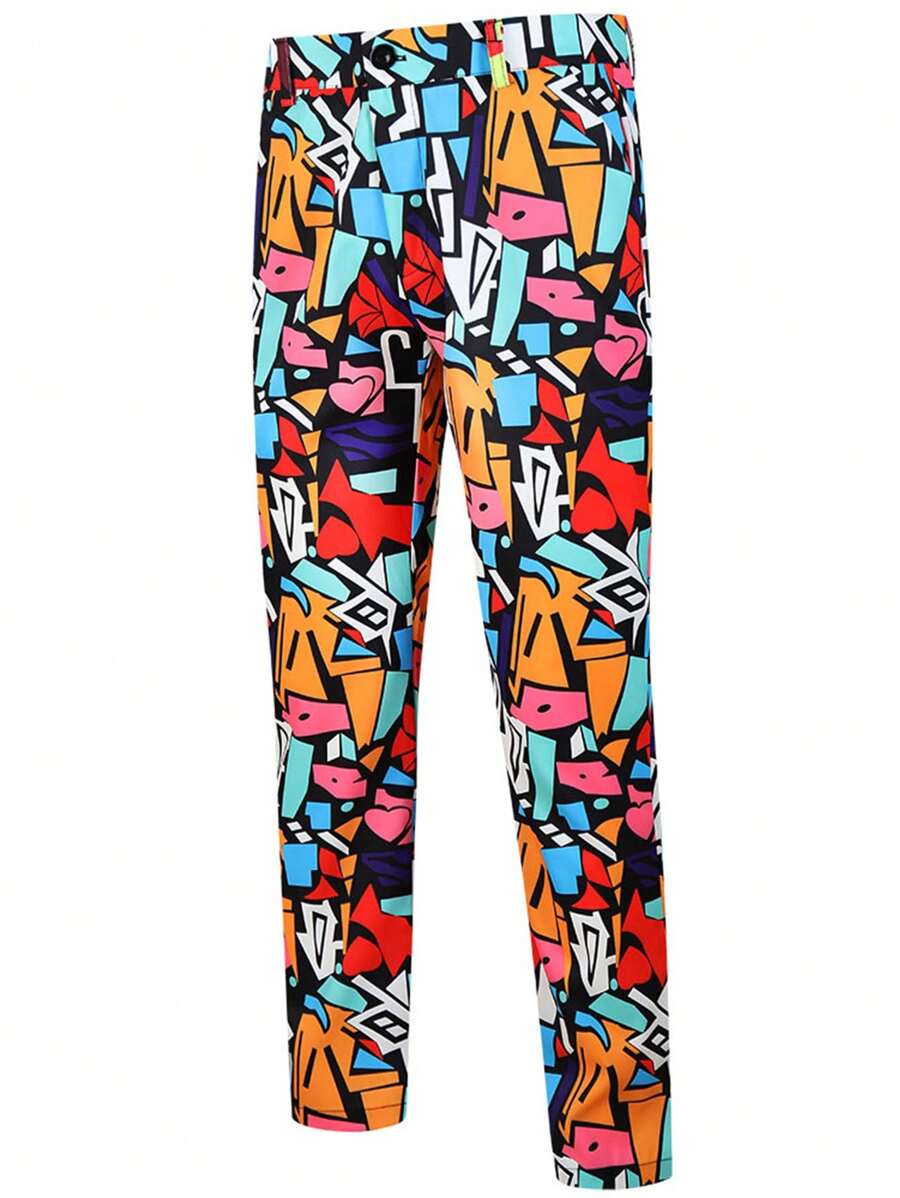 男士滿版印花西裝褲 - 彩色 - 查看 1