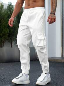 Manfinity Homme Men Flap Pocket Side Drawstring Waist Cargo Trousers - White - View 1