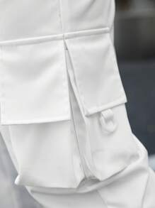 Manfinity Homme Men Flap Pocket Side Drawstring Waist Cargo Trousers - White - View 4