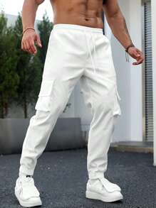 Manfinity Homme Men Flap Pocket Side Drawstring Waist Cargo Trousers - White - View 7