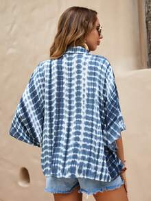 SHEIN LUNE Tie Dye Batwing Sleeve Shirt - Blue and White - View 3