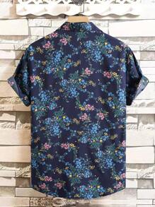Manfinity RSRT Áo sơ mi Nam Nút phía trước Hoa Tất cả trên in Boho - Màu xanh hải quân - Xem 2
