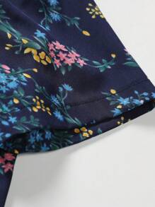 Manfinity RSRT Áo sơ mi Nam Nút phía trước Hoa Tất cả trên in Boho - Màu xanh hải quân - Xem 3