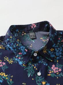 Manfinity RSRT Áo sơ mi Nam Nút phía trước Hoa Tất cả trên in Boho - Màu xanh hải quân - Xem 5