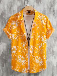 Manfinity RSRT Men 1pc Floral Print Shirt - Yellow - View 1