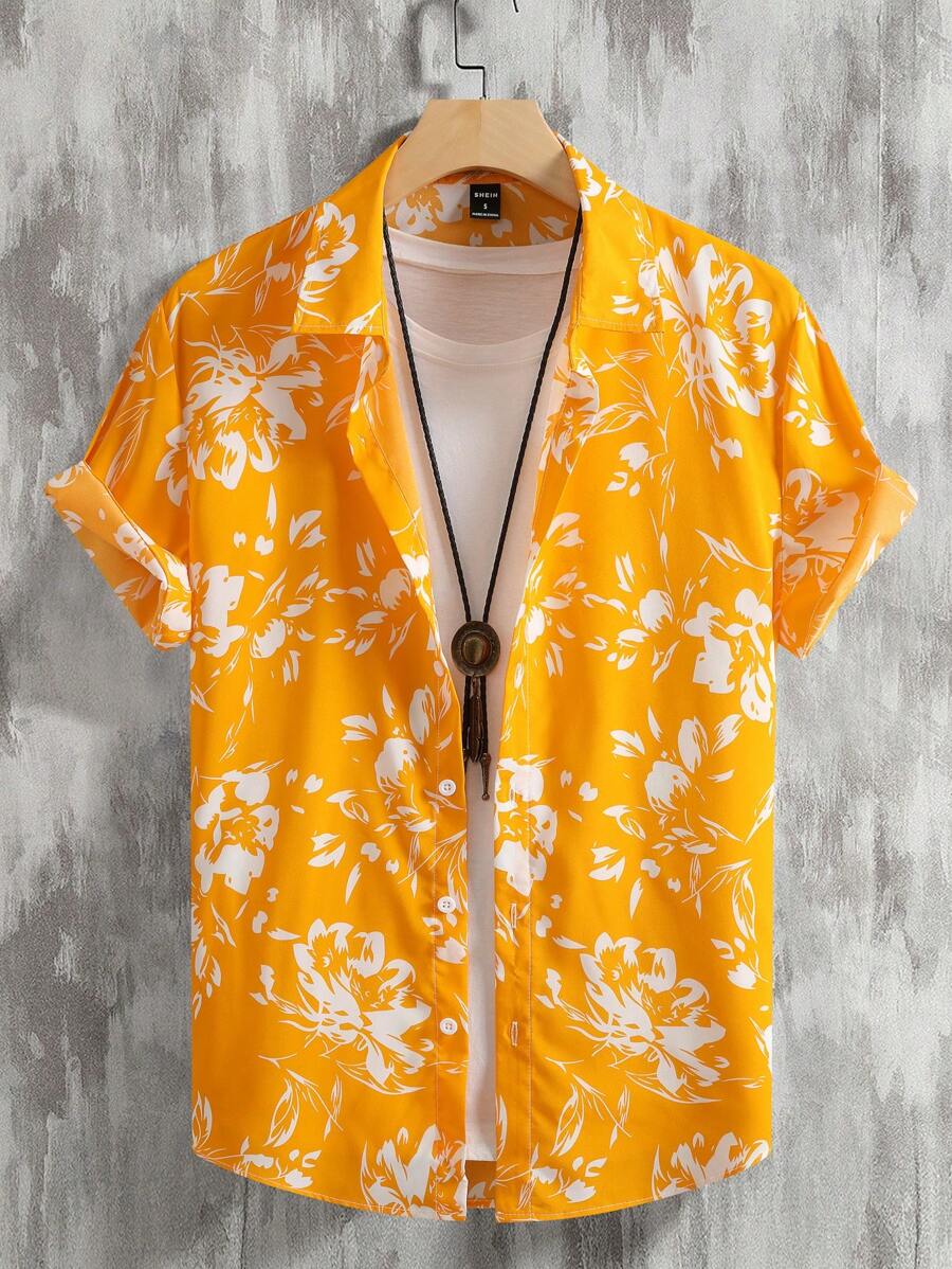 Manfinity RSRT Men 1pc Floral Print Shirt - Yellow - View 1