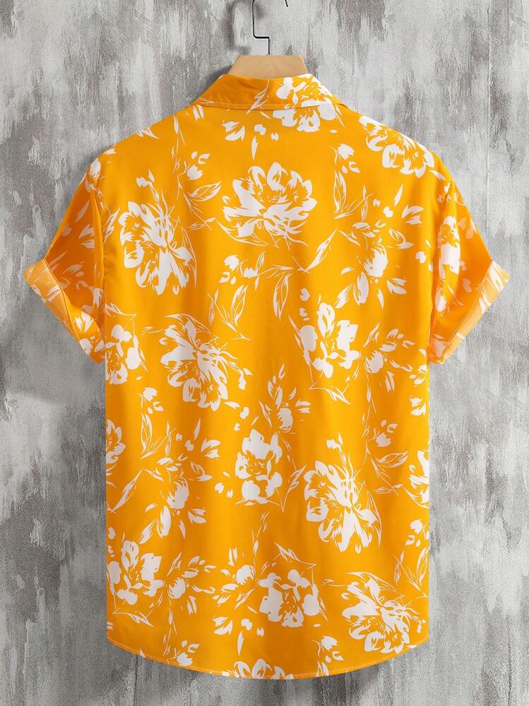 Manfinity RSRT Hombres 1 pieza Camisa con estampado floral - Amarillo - Ver 2