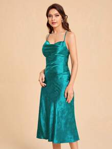 SHEIN Belle Jacquard Satin Cami Dress - Green - View 7