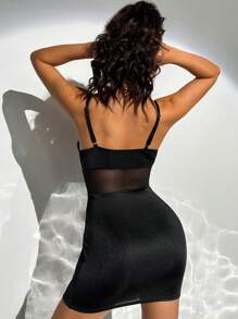 SHEIN X Doris Jocelyn SHEIN ICON Đầm Tương phản Mesh cắt màu trơn Gợi cảm - màu đen - Xem 4