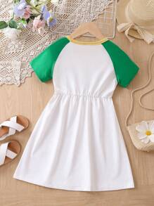 小女童字母圖案拼接插肩袖洋裝 - 白色 - 查看 2