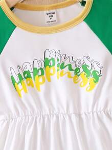 小女童字母圖案拼接插肩袖洋裝 - 白色 - 查看 3