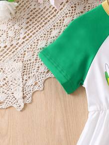 小女童字母圖案拼接插肩袖洋裝 - 白色 - 查看 4