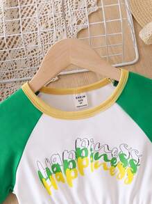 小女童字母圖案拼接插肩袖洋裝 - 白色 - 查看 5