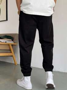 Manfinity Homme Men Drawstring Waist Slant Pocket Sweatpants, Men Black Sweat Pants, Baggy Black Pants, Men Jogger Pants, Long Pants Sweat Pants Man - Black - View 3