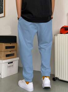 Manfinity Homme Men Solid Drawstring Waist Joggers - Baby Blue - View 2