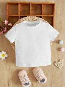Casual T-shirt met letter- en cartoonprint voor babymeisjes, geschikt voor de zomer