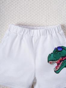 Bebé niño Conjunto shorts con camiseta con estampado de dinosaurio - Blanco - Ver 5