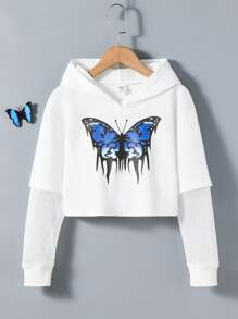 SHEIN Tween Girl Butterfly Print 2 In 1 Sweatshirt - White - View 1