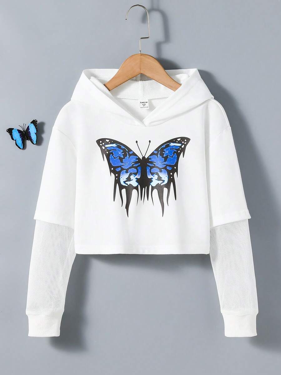 SHEIN Tween Girl Butterfly Print 2 In 1 Sweatshirt - White - View 1